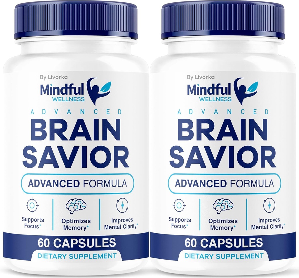 (2 Pack) Mindful Wellness Advanced Brain Savior Kapsler, Official Mindful Wellness Supplement Pills, Mindful Wellness Support Kapsler Premium Formel - Alle naturlige piller, 120 Kapsler til 2 Måneder