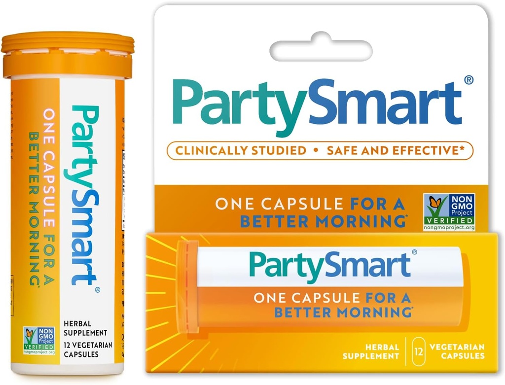 Himalaya PartySmart, 12 Capsule Tube - Alkohol opdeling leverstøtte til en bedre morgen efter indtagelse - Plant baseret, Vegan, Non- GMO, Gluten Free, Klinisk Studerede