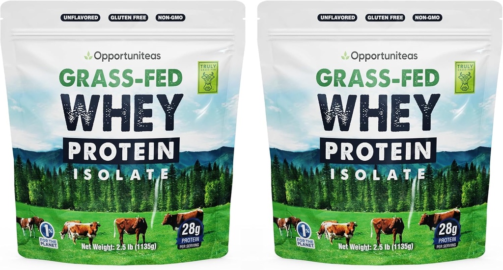 Opportuniteas Grass Fed Whey Isolate Protein Powder - Unflavored 28g Protein Powder uden kunstige sødestoffer, Hormon-Free Cows, Non GMO - 5lb