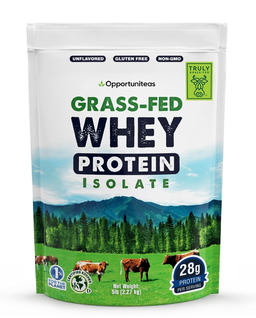 Opportuniteas Grass Fed Whey Isolate Protein Powder - Unflavored 28g Protein Powder uden kunstige sødestoffer, Hormon-Free Cows, Non GMO - 5lb