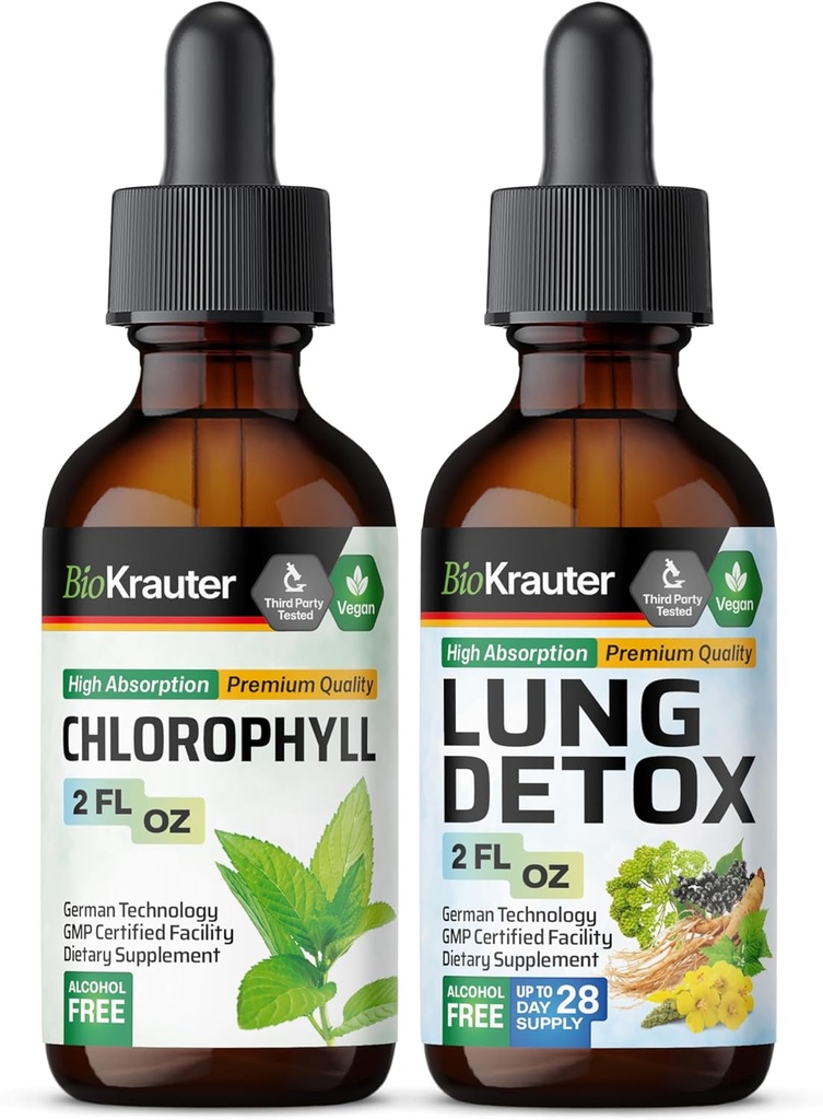 BIO KRAUTER Chlorophyll tinktur 2 Fl. Oz. & Lung Detox tinktur 2 Fl. Oz.