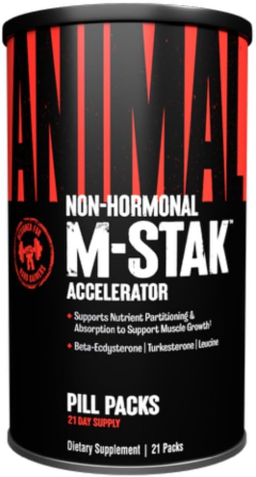 Animal M- Stak - Muscle Builder og anabolske Mass Gainer Supplement til Bodybuilding - Lean Muscle Growth, Amino Complex og Pre Workout Energy, 21 pakker