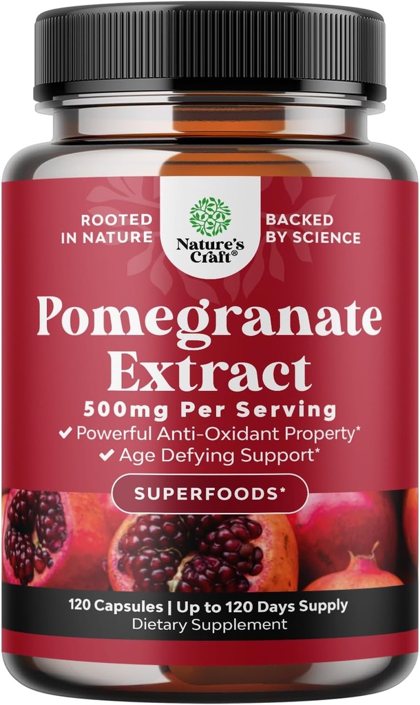 Avanceret antioxidant Superfood Pomegranate Supplement - Natural Pomegranate Extract Polyphenols Supplement for Heart Health og fælles støtte - Red Superfood Powder Kapsler til mænd og kvinder 120ct