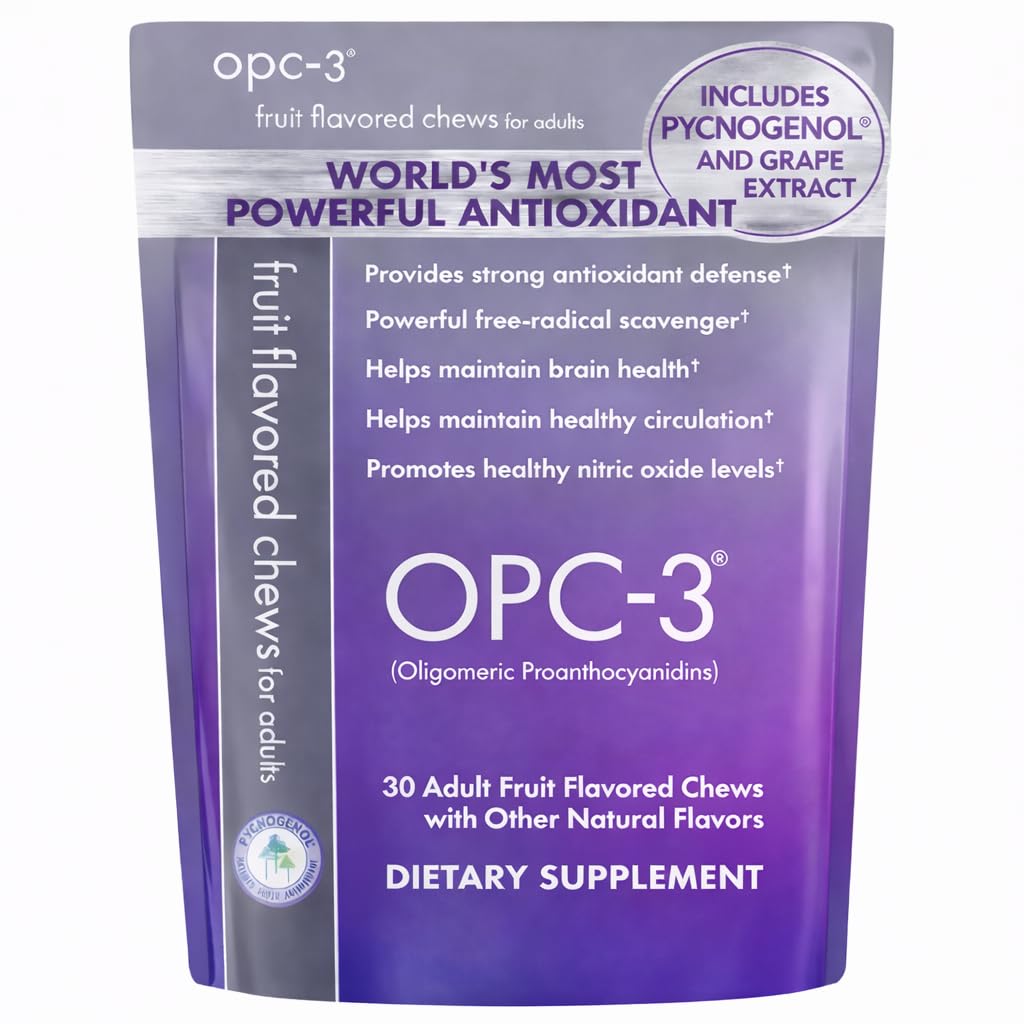 OPC-3 Isotonix Antioxidant Chews Mea124; Circulation, Vision & Skin Support Mea124; Grape Seed, Rød Vin, Pine Bark (Pycnogenol ®), Bilberry & Citrus Bioflavonoider Mea124; Chewable Antioxidant Supplement - 30 Tæl