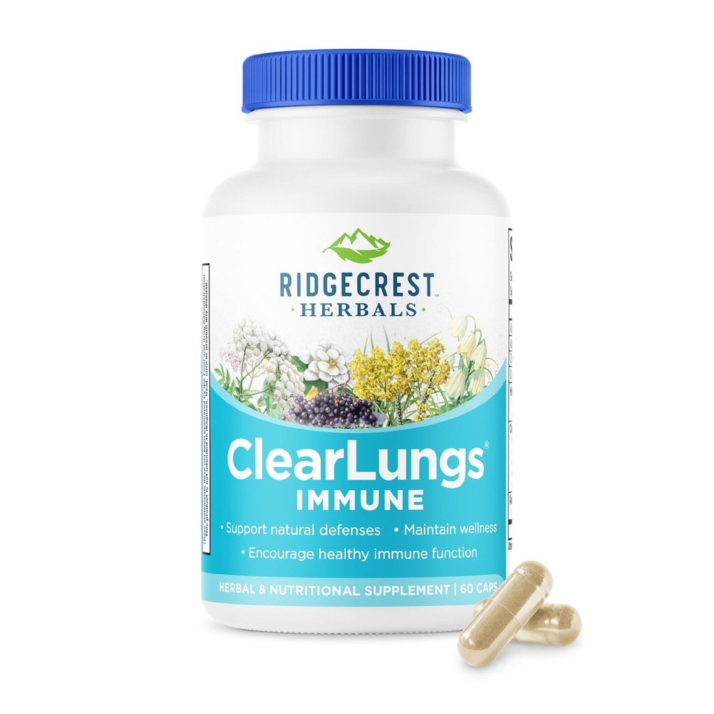 RidgeCrest Herbals ClearLungs immun, Lung Support Supplement med Mullein, Elderberry, Zink, C-vitamin, vitamin A, Olive Leaf (60 Caps, 30 Serv)