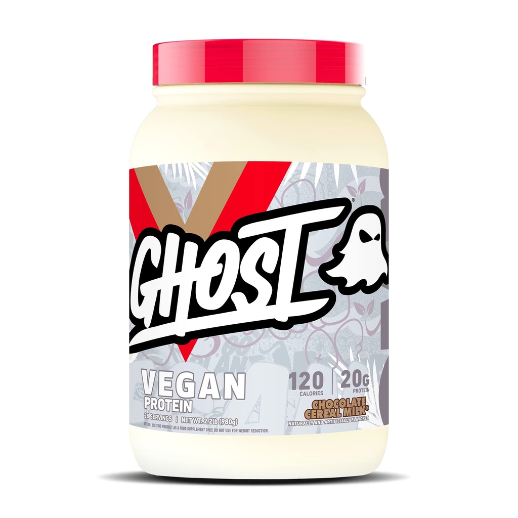 GHOST Vegan Protein Powder, Chokolade Cereal Milk - 2lb, 20g Protein - Plant-baserede Pea & Organic Pumpkin Protein - Poster Workout & Nutrition Shakes, Smoothies, & Bagning - Soy & Gluten- Free