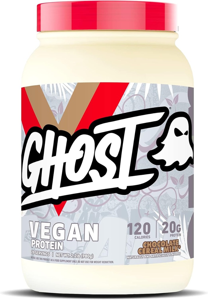 GHOST Vegan Protein Powder, Chokolade Cereal Milk - 2lb, 20g Protein - Plant-baserede Pea & Organic Pumpkin Protein - Poster Workout & Nutrition Shakes, Smoothies, & Bagning - Soy & Gluten- Free