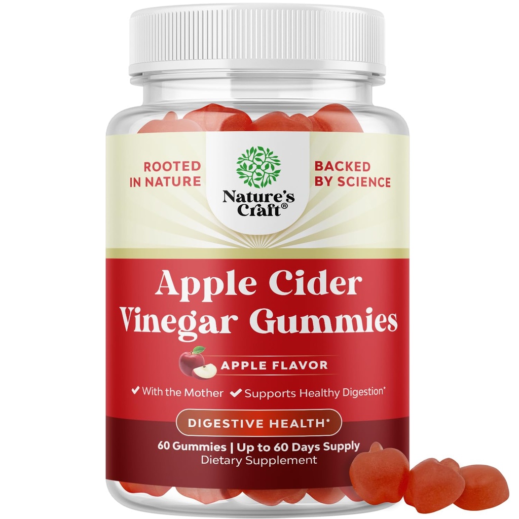 Apple Cider Vincious Gummies for vægttab - Rense & Detox Gummies for Gut Health, Bloating & Energy Support - ACV Tyg med B12 Vitamin, B6 & Pomegranat for bedre Metabolisme - 60 Tæl