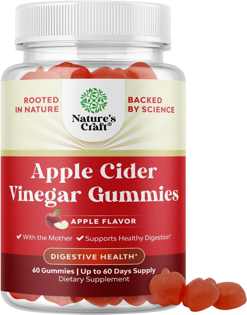Apple Cider Vincious Gummies for vægttab - Rense & Detox Gummies for Gut Health, Bloating & Energy Support - ACV Tyg med B12 Vitamin, B6 & Pomegranat for bedre Metabolisme - 60 Tæl