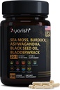 Sea Moss Capsule 30: 1 High Strength 6000mg Tilsvarende pr. Servering, Black Seed Oil Ashwagandha Ginger Kapsler, gurkemeje, Moringa, Bladderwrack, Burdock Root, Manuka Honey, Cinnamon 120 Greve