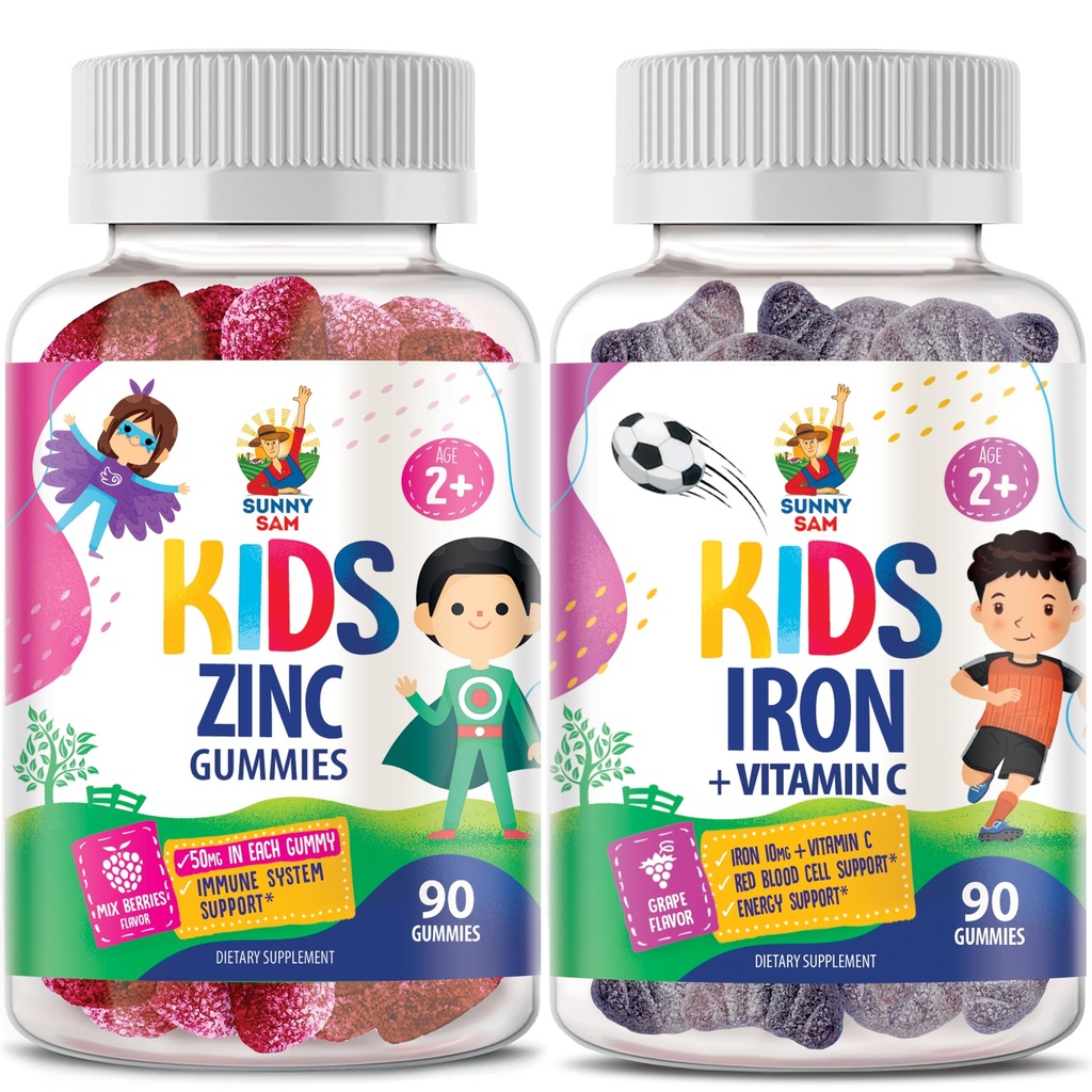 Jerngumier til børn og zinkgumier til børn. Jern Vitaminer med vitamin C. Zink tyggetøj til immunforsvar - kraftfulde naturlige antioxidant non-GMO supplement til børn mænd voksne