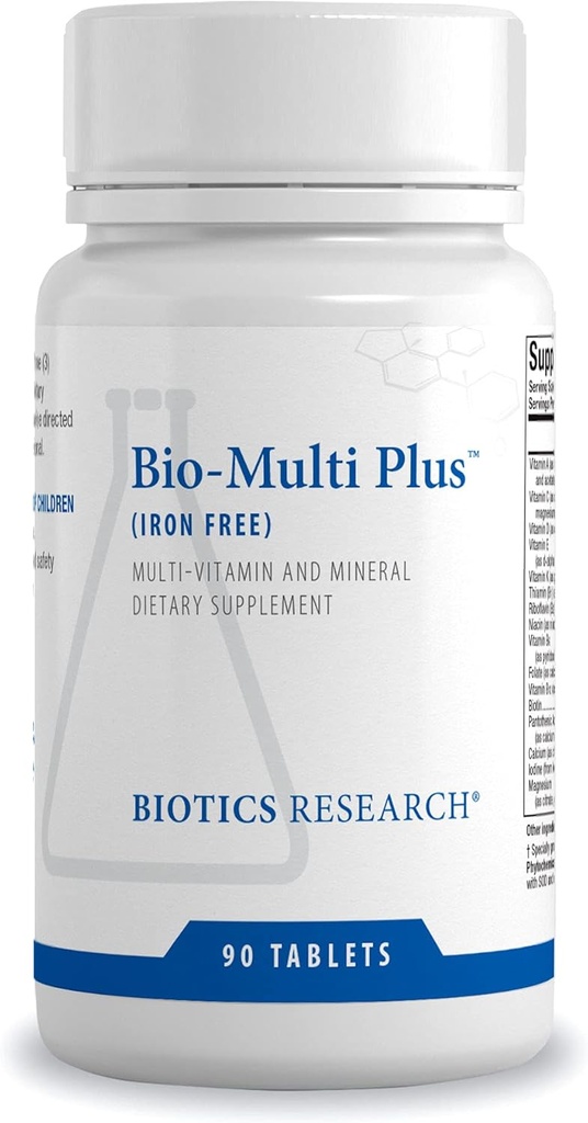 Bioetik Forskning Bio Multi Plus Jernfri Multivitamin, Chelated Minerals, Jern fri, emulgeret fedt Opløselige Vitaminer, Høje antioxidanter, Scalase, Catalase 90 tabletter