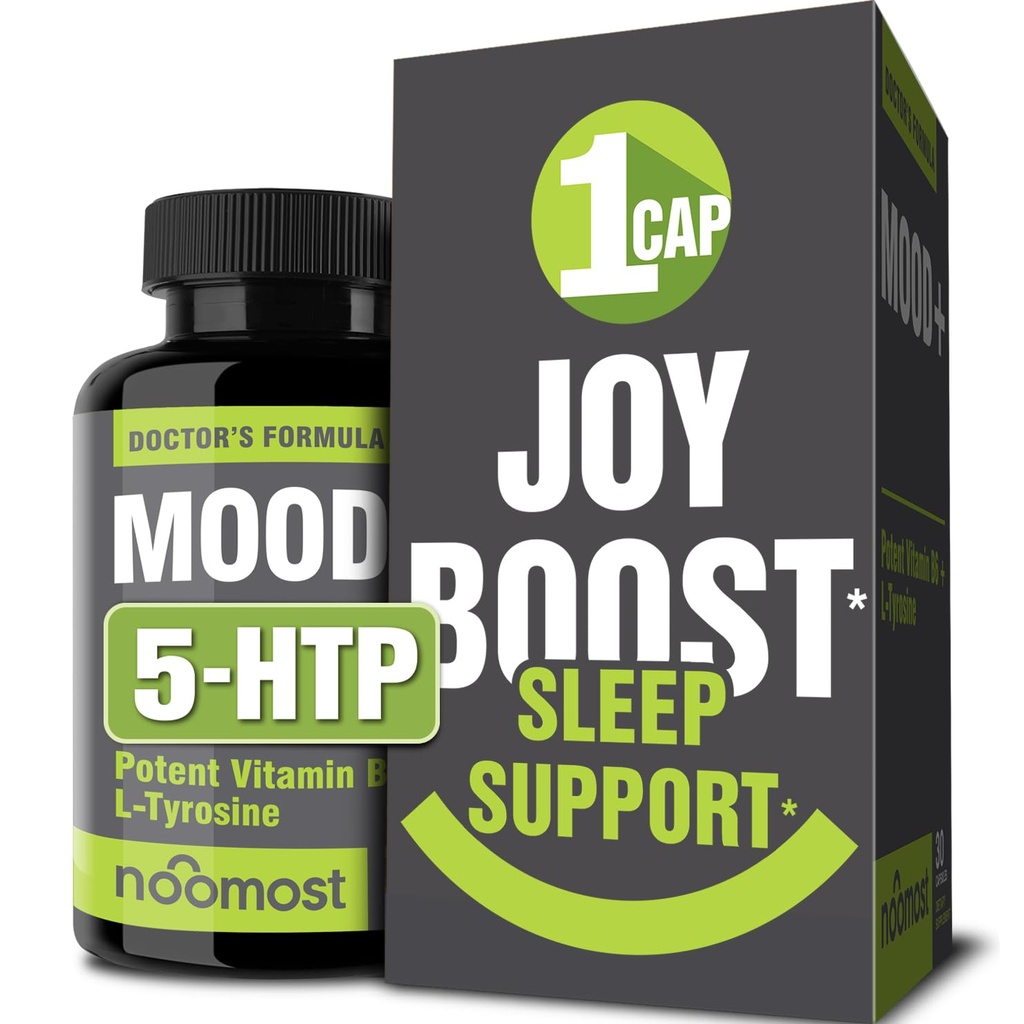 NooMood Support Supplement til Mood Boost, rolig sind & krop, Stress Response, Energy Supplement - Herbal Adaptogens: Ashwagandha, L Tyrosine, 5 HTP, Passion Flower, 30 Counts