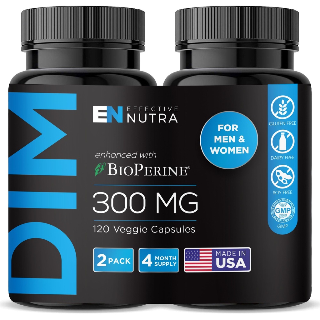 EFFEKTIV NUTRA Dim Supplement 300mg med BioPerine - Ekstra styrke Østrogen Blocker til mænd og kvinder - Hormone & Metabolisme Support - 4 måneders forsyning