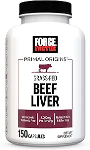 FORCE FACTOR Primære oprindelse Oksekød Leverkapsler, Græs Fed Oksekød orgel supplement, Pastor- Raised, Hormone & Antibiotic Free, Non- GMO, 150 Kapsler