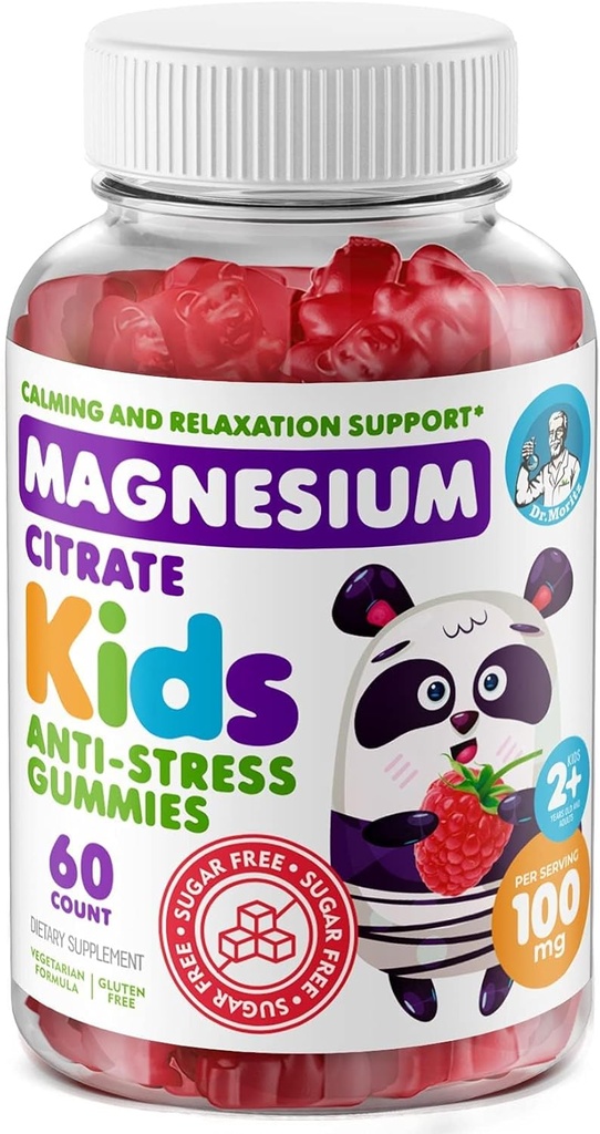 DR. Formand MORITZ Sugar- Gratis rolig Magnesium gummier for børn og voksne - Ikke-GMO Kids Magnesium Gummies - Raspberry Flavor - 1 -Pack (60 Greve)