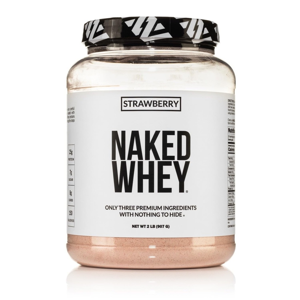NAKED Strawberry Whey Protein Powder, Kun 3 Ingredienser, 25g Græs Fed Whey Protein Powder, Aid Muscle Growth & Recovery - 24 Serveringer