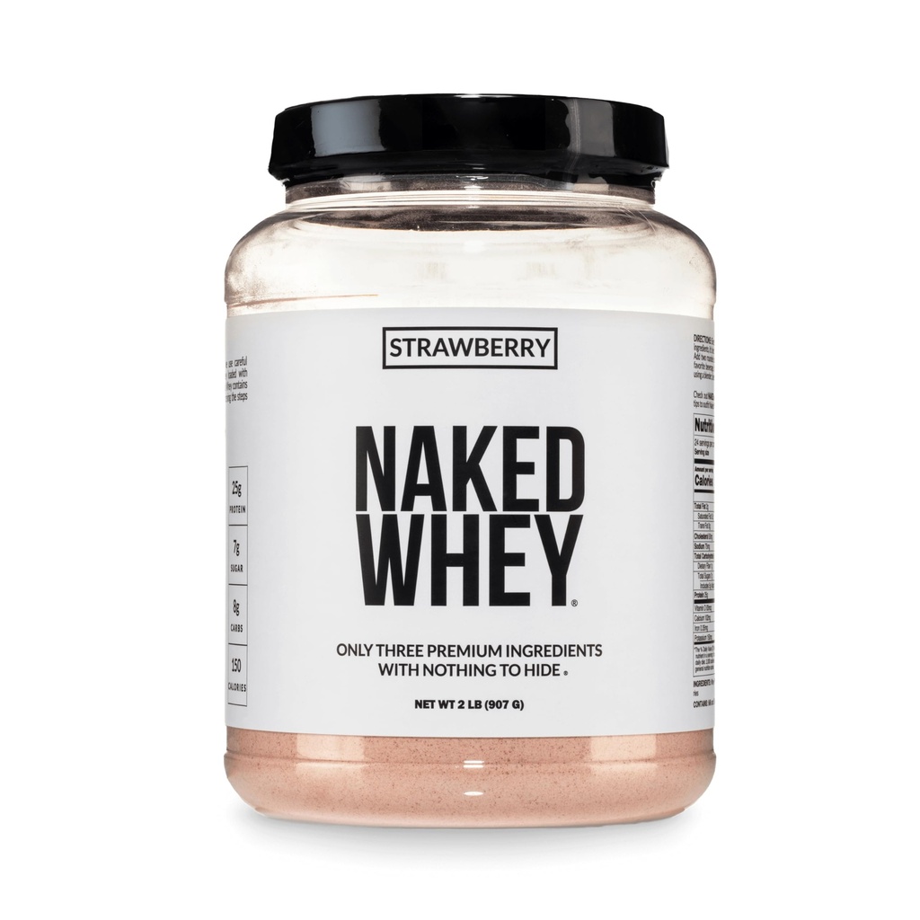 NAKED Strawberry Whey Protein Powder, Kun 3 Ingredienser, 25g Græs Fed Whey Protein Powder, Aid Muscle Growth & Recovery - 24 Serveringer