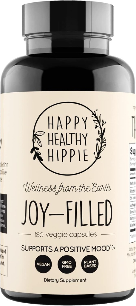 Joy- Filled Mood Support - 7 Herb Complex w / St. Johns Wort (180 Ct) - 124; Rhodiola Rosea, Eleuthero, Ashwagandha - 124; Stress Relief - Hjælper med at berolige sindet & Kroppen; 124; 100% Plantbaserede Happy Pills