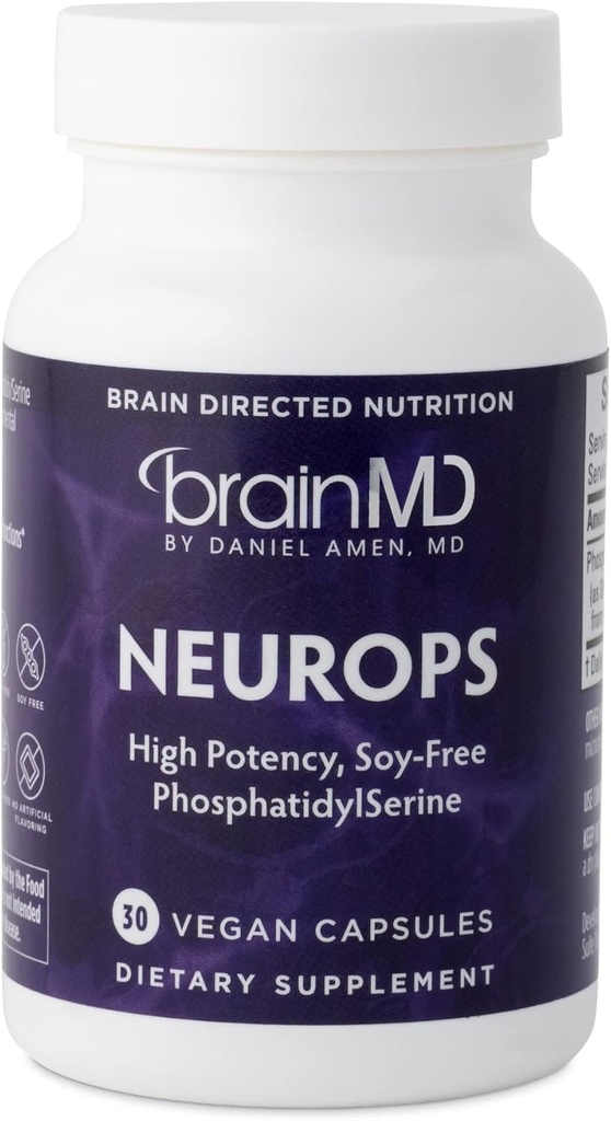 Dr. Amen BrainMD NeuroPS - 30 kapsler - 150 mg PhosphatidylSerine - fremmer Mental Focus, Energi & Memory - Gluten Free - 30 Servere