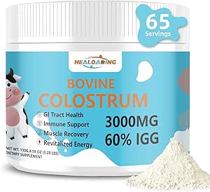 Kovine Colostrum Supplement Pulver: Pure Hel Kovine Colostrum Rich i immunoglobuliner og næringsstoffer til immunforsvar og Gut Sundhed, Let at blande i vand eller smoothies