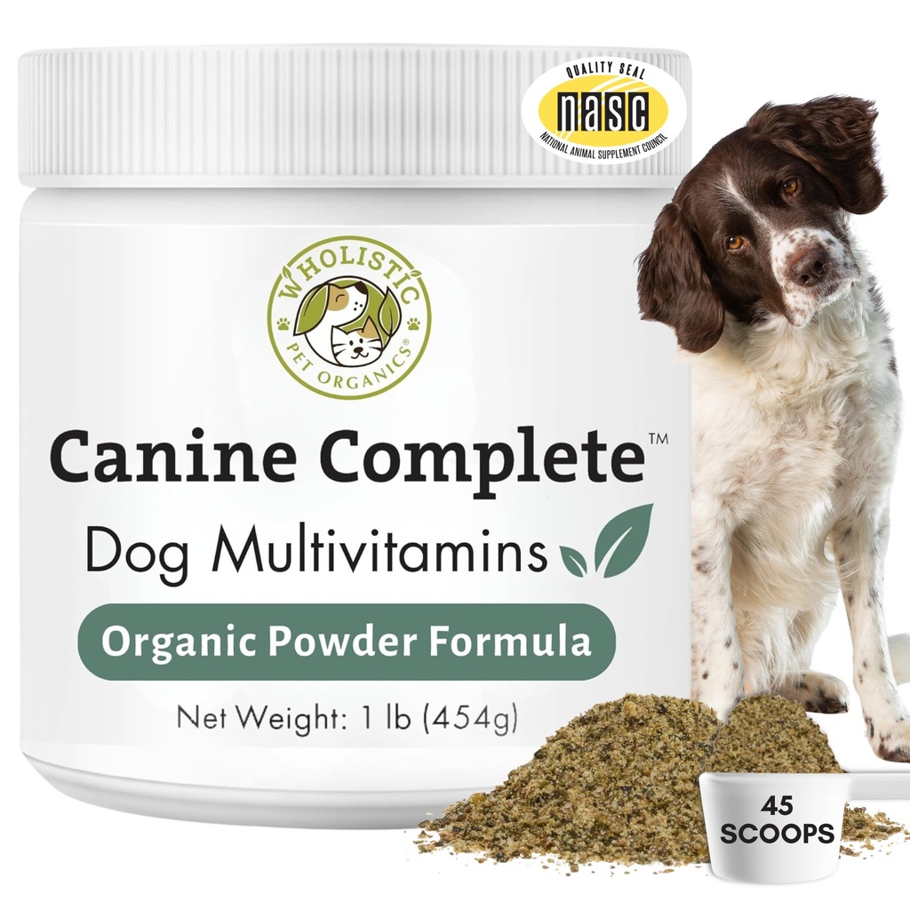 Wholistic Pet Organics Canine Complete - Hund Multivitamin Powder - 1 Lb - Daglige hunde vitaminer og kosttilskud til hjemmelavet mad - immunsystem, hud, Coat & Samlet sundhed - små og store Breed