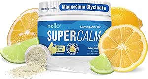 Nello Supercalm Powdered Drink Mix, Lemon Lime, L Theanine, Ksm-66 Ashwagandha, Magnesium Glycinate, Vitamin D 3, Supplements for Relaxation & Focus, Natural, No Sugar, Non GMO, 30 Srvgs