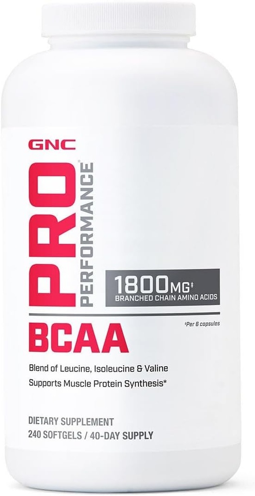 GNC Pro Performance BCAA 1.8g, 3. part testet supplement til mænd og kvinder, forgrenede kæde Aminosyrer, Essential Aminosyrer Understøtter Muskel Protein Syntese, 240 Softgels, 40 SVG