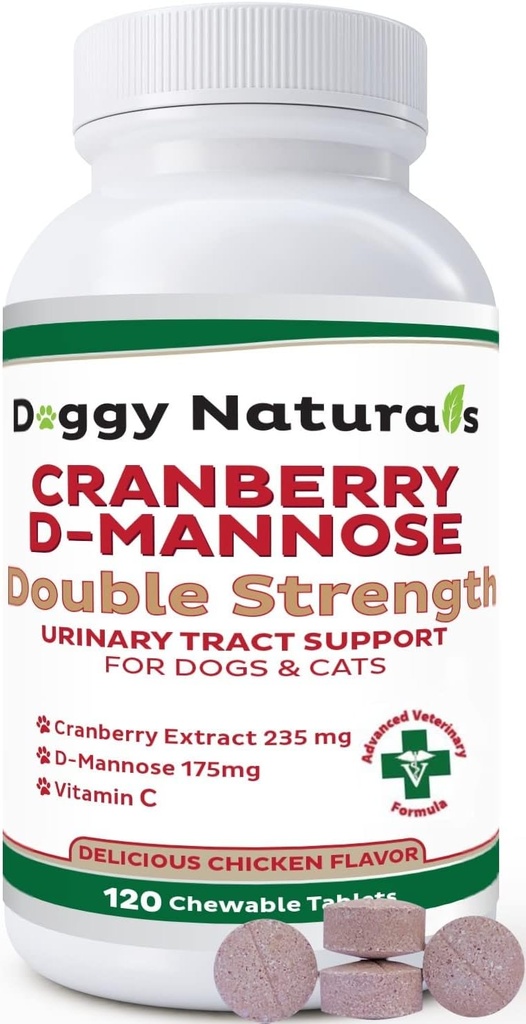Cranberry D- Mannose til hunde og katte Urinary Tract Infektion Support Forhindrer og eliminerer UTI, Bstige Infektion Nyrestøtte, Antioxidant (Dobbelt Styrke Tablet, 120 Greve)