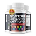 Cayenne Pepper Gurkemeje Odorless Hvidløg Kanel Fenugreek Citrus Bergamot Artiskok Blåbær Green Tea Black Pepper -150 Capsules - Made in USA