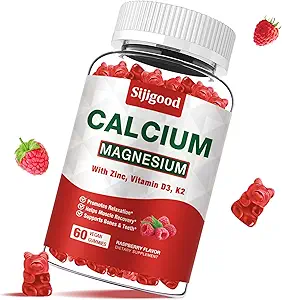 Calcium Magnesium Zink Gummier - Calcium med vitamin D3 & K2, Calcium Citrate Gummies for ben, Muscle, Calm & Zzz Support -Høj Absorption Magnesium, Raspberry Flavored, 60 Greve