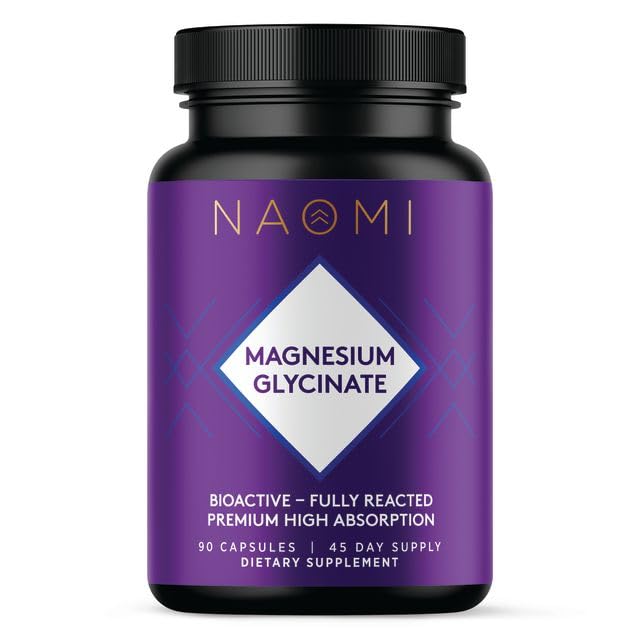 NAOMI Magnesiumglycinat - Bioactive Fuldt Reaged Premium High Absorption - Understøtter muskel, nerve, & Heart Health - Chelamax Magnesium Bisglycinat - 90 kapsler, 45 dages forsyning