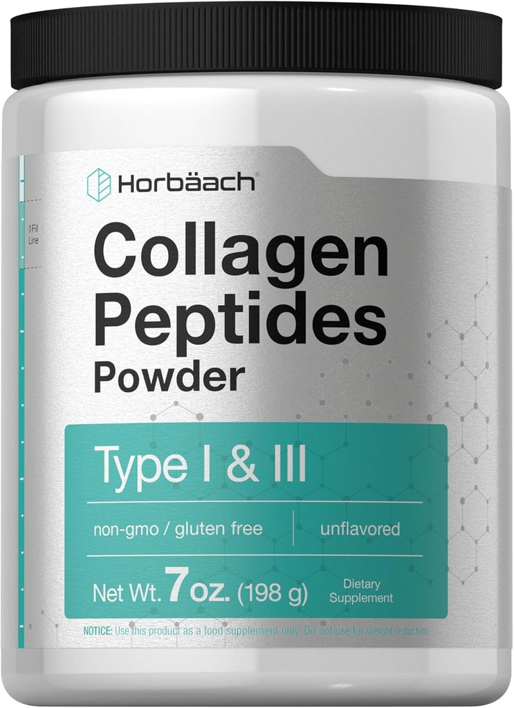 Horbäach Collagen Peptider Powder 7oz Yep 124; Type I og III Yep 124; Unflavored Multi Collagen Protein and Amino Acids Yep 124; Gluten Free, Keto & Paleo Friendly