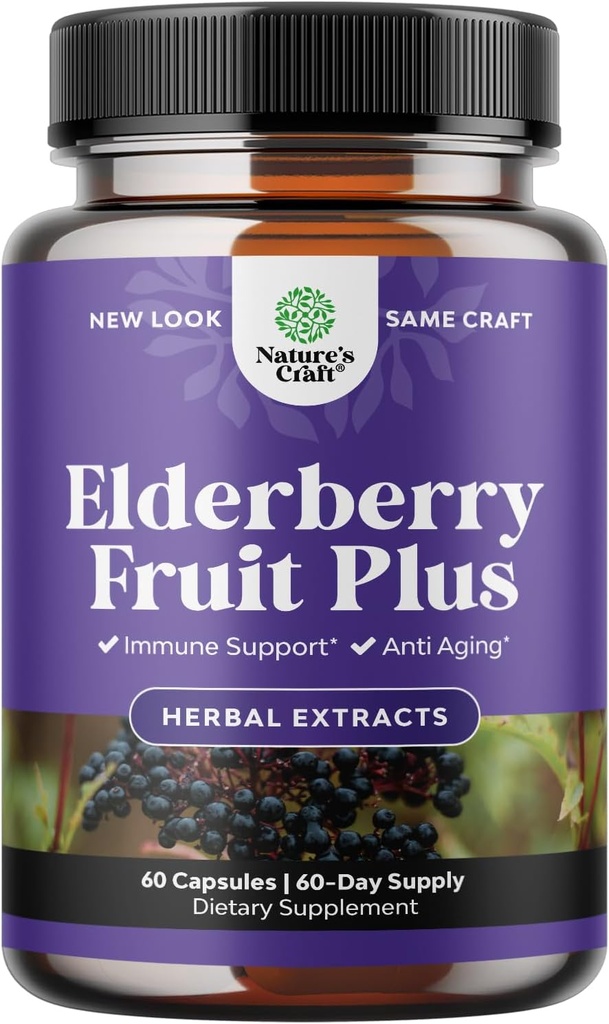 Sort Elderberry Kapsler Antioxidant supplement - Elderberry immunsupport Skin supplement med hudvitaminer og Sambucus ekstrakt - Immunsystemet support