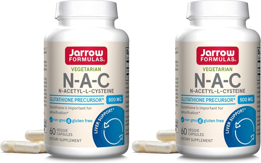 Jarrow Formulas N-A-C 500 mg - Antioxidant Amino Acid Supplement Supports Cellular Health & Liver Function - Precursor to Glutathione - Up to 60 Servings (Veggie Caps) (Pack of 2)