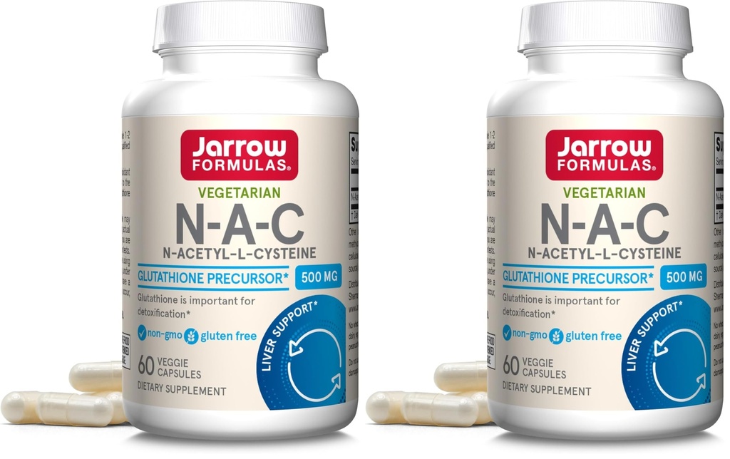 Jarrow Formulas® N-A-C 500 mg,Dietary Supplement,Antioxidant Support for Liver Health,60 Veggie Capsules,60 Day Supply,(Pack of 2)