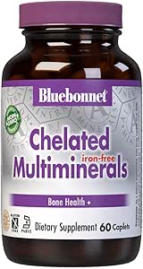 Bluebonnet Nutrition High Potency Chelated Multimineraler (Iron- Free), Albion Chelated Minerals, Soy- Free, Gluten- Free, Non- GMO, Kosher Certified, Dairy- Free, 60 Caplets, 20 Servere