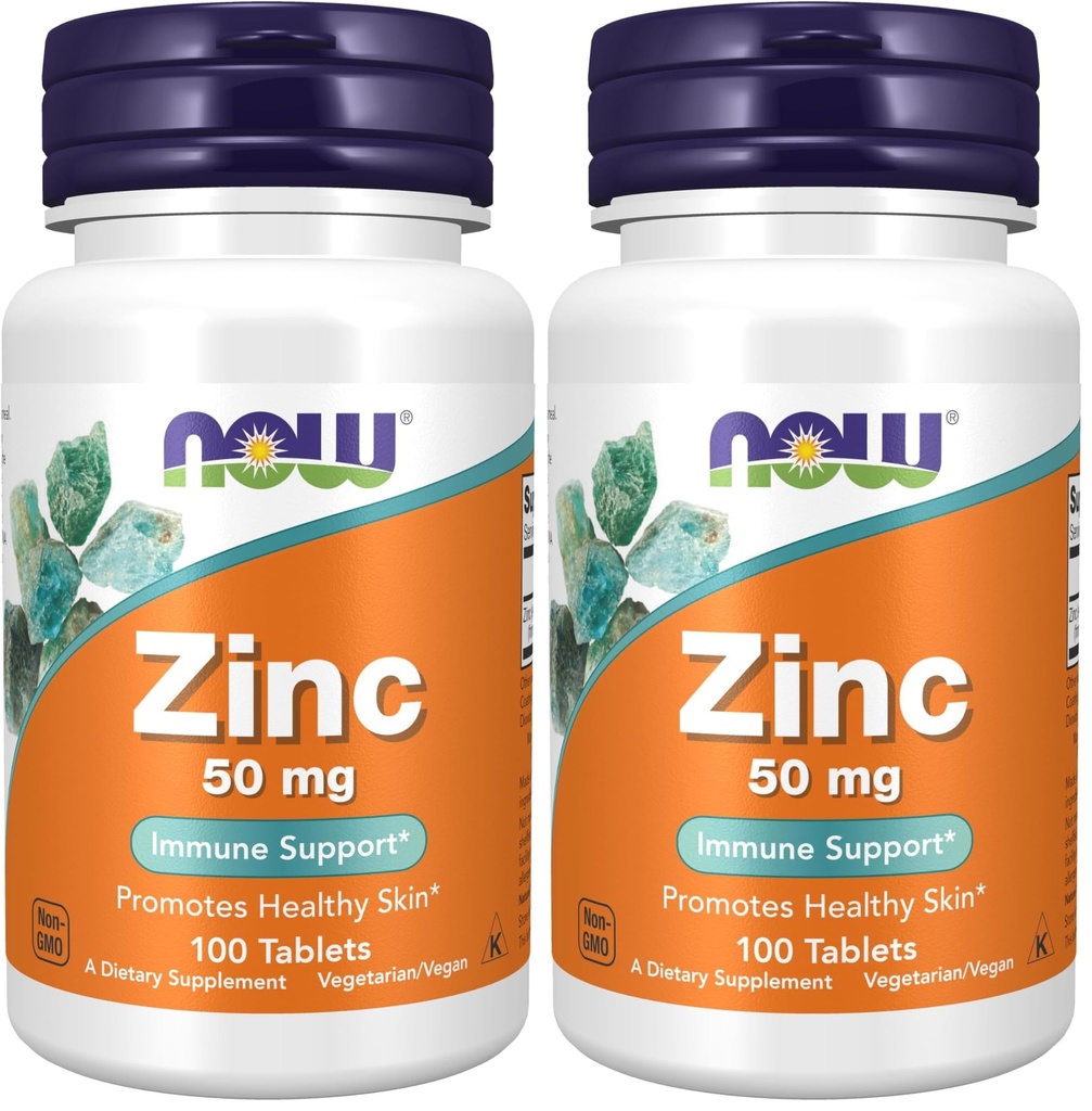 Now Foods Supplements, Zink (Zink Gluconate) 50 mg, Understøtter enzymer funktioner *, immunforsvar *, 100 tabletter (pakke med 2)
