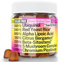Red Yeast Rice Alpha Lipoic Acid Ubiquinol CoQ10 Citrus Bergamot Beta- sitosterol Chrom Picolinate Sugar- mindre gummies w Lions Mane Turkey Tail Reishi Cordyceps Chaga, piller kapsler Supplement Alt