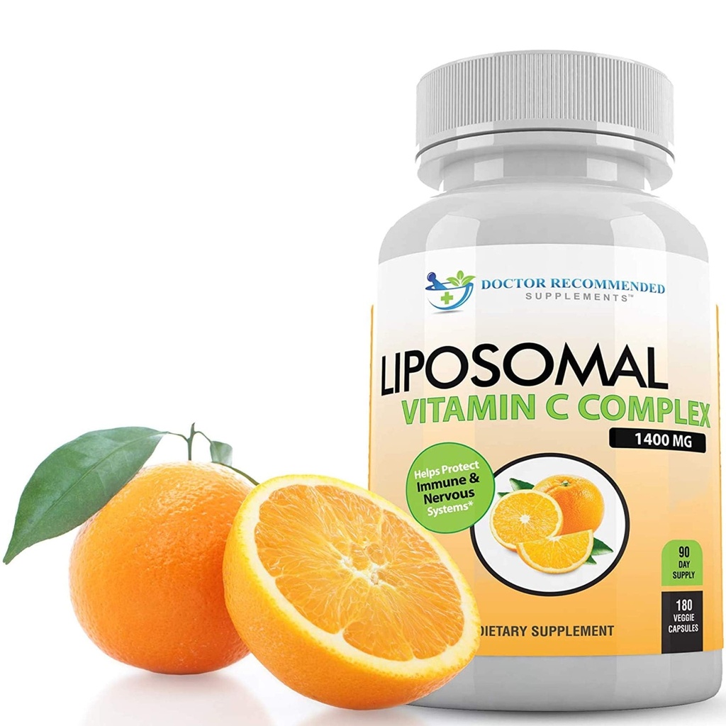 Liposomal C-vitamin 1400mg per servering - 180 Veggie Capsules High Absorption Ascorbic Acid, Lyposcheric C-vitamin Complex immunsupport supplement med stærke antioxidanter og kollagen booster