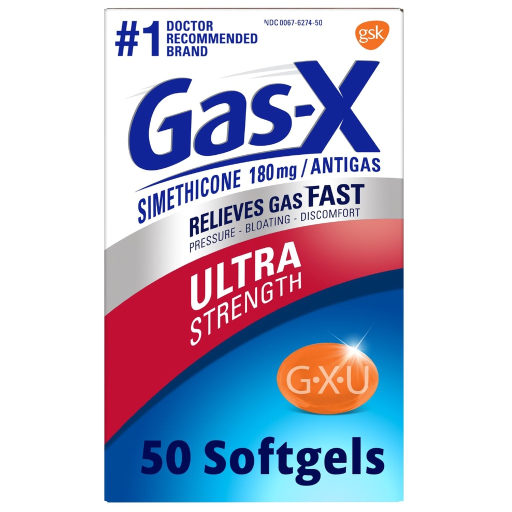 Gas- X Ultra Strength Gas Relief Softgel med Simeticone 180 mg til Bloating Relief - 50 Tæl