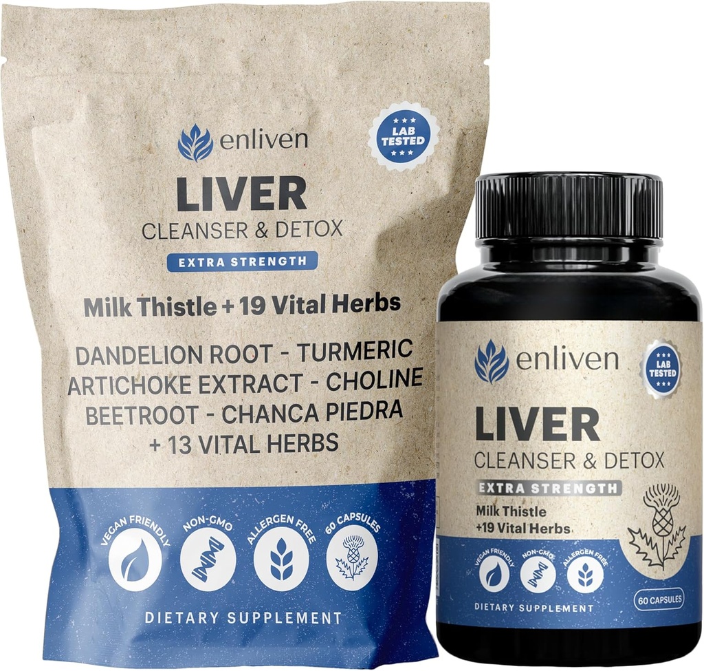 enliven lever rense Detox & Reparation Kapsler; 124; Naturlig leverstøtte med mælk tidsel, Mælkebøtte & Artiskoke Mest124; fremmer leversundhed & fordøjelse Mest124; Non- GMO urtesupplement 124; 60 kapsler