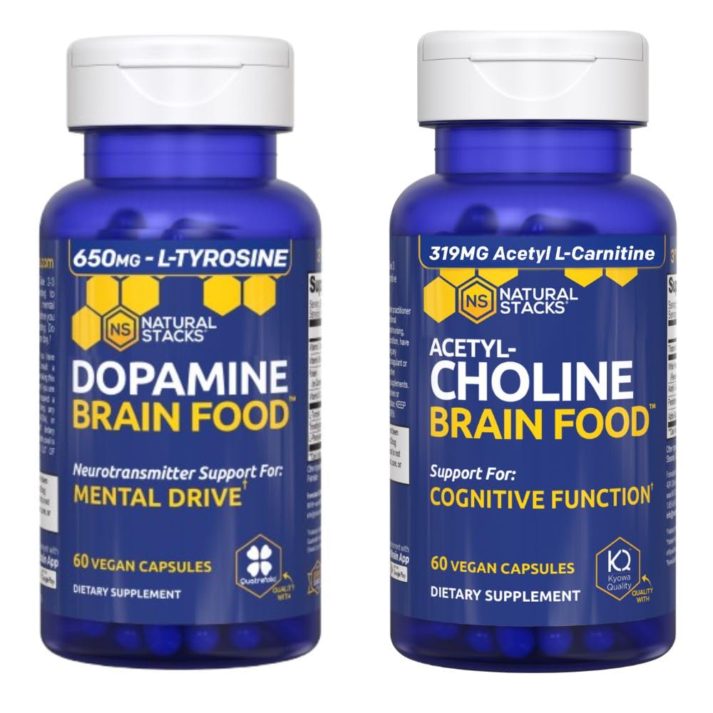 NATURLIGE STAKKER Dopamin & Acetylcholine Brain Food Bundle - Understøtter Mental Drive og Kognitiv funktion * - 120 Total Kapsler