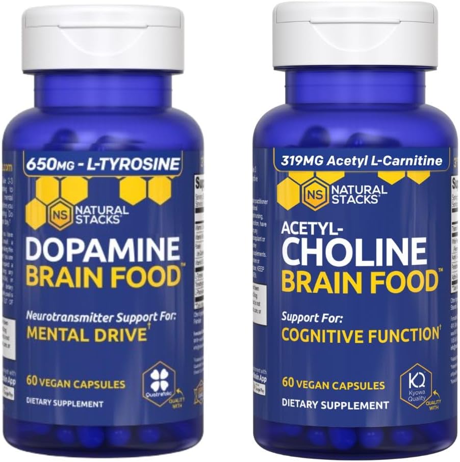 NATURLIGE STAKKER Dopamin & Acetylcholine Brain Food Bundle - Understøtter Mental Drive og Kognitiv funktion * - 120 Total Kapsler