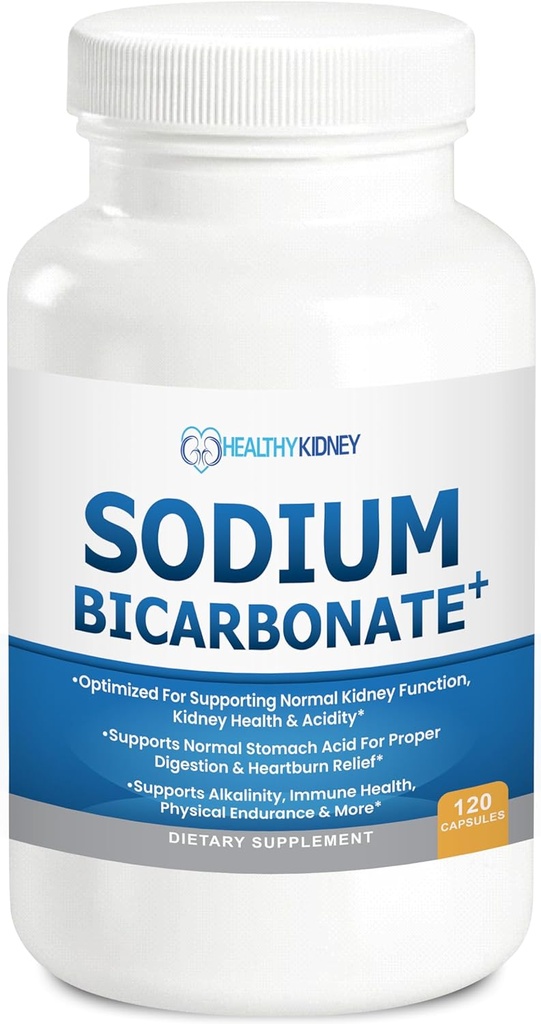 Organic Sodium Bicarbonate Alkaline 650 mg Capsules - Enhanced Kidney Support, Stomach Acid Neutralizer with Alkalizing Superfoods, Immune & Sports Performance Aid, Fast-Acting Antacid – 120 Caps