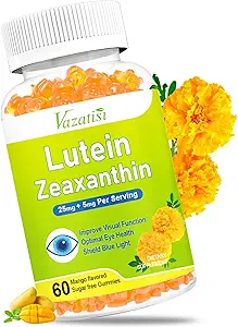 Eye Vitaminer Lutein & Zeaxanthin Gummies, Sukker Free Eye Health Kosttilskud med Blåbær, Astaxanthin - Support Blue Light, Visual Function og Macular Health - Mango Flavored, 60 Greve