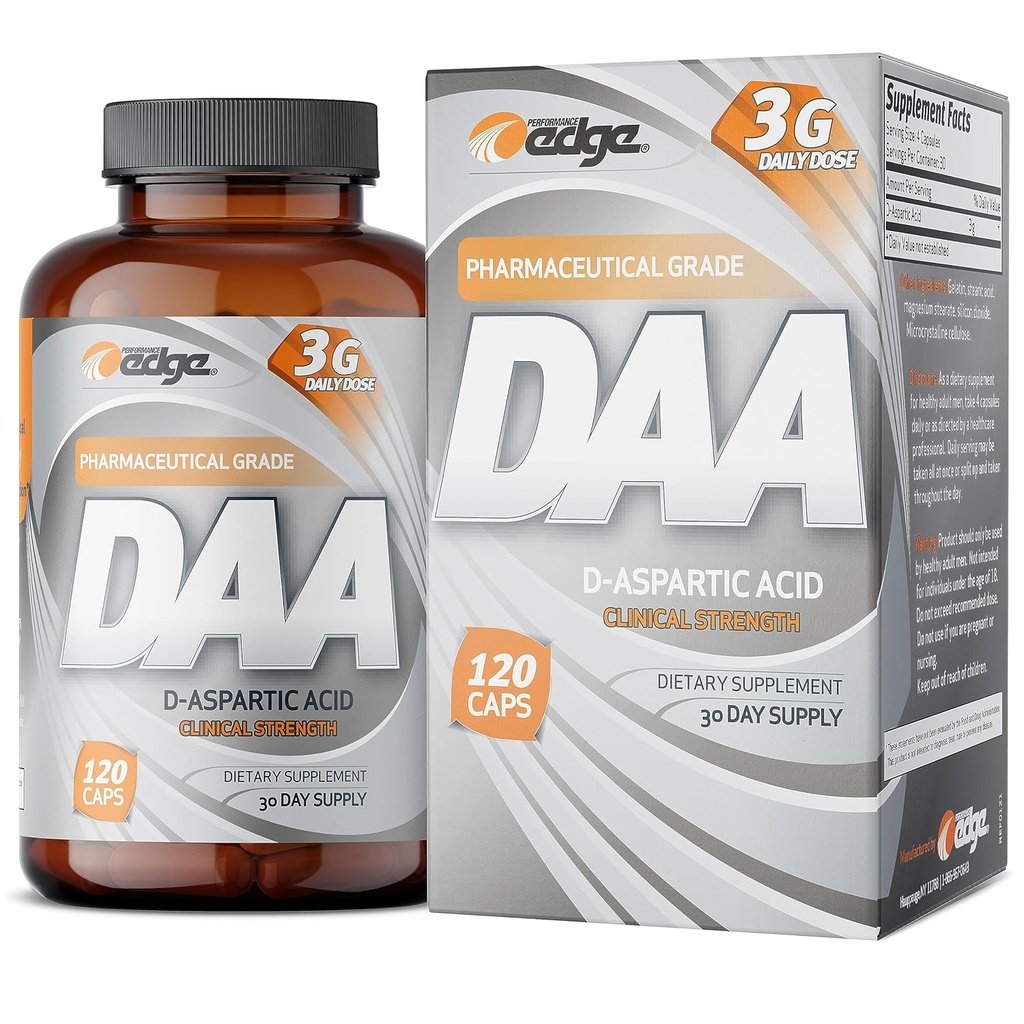 Performance Edge DAA D- aspartasyre 3g daglig dosis 30 dages forsyning, 120 kapsler