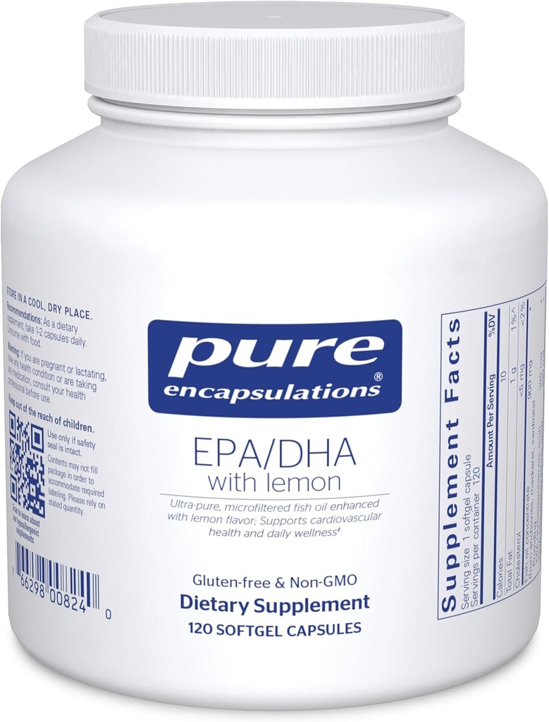 Ren indkapsling EPA / DHA med Lemon Note 124; Ultra- Pure, Molekulært Destilleret Fish Oil Koncentrat med Lemon Note 124; 120 Softgel Kapsler