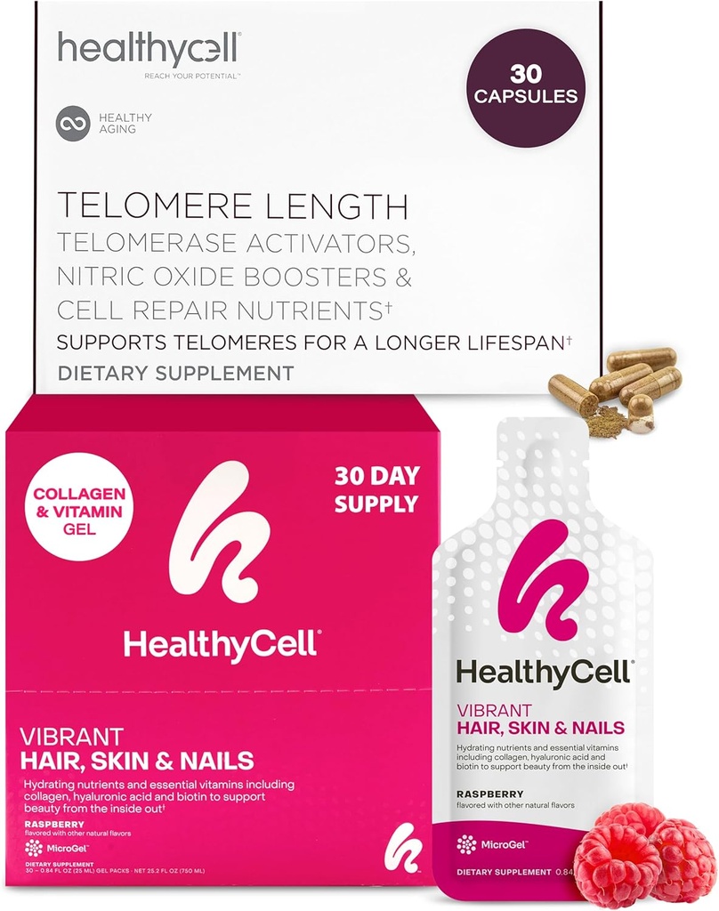 Healthycell Telomere Længde sund aldring + hjerte og vaskulære sundhed kosttilskud til kvinder & mænd Bundle