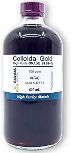 Sand kolloid guld (100 ppm) - 99,99 +% renhed - 500 ml (16,9 Fl Oz) i en klar glasflaske